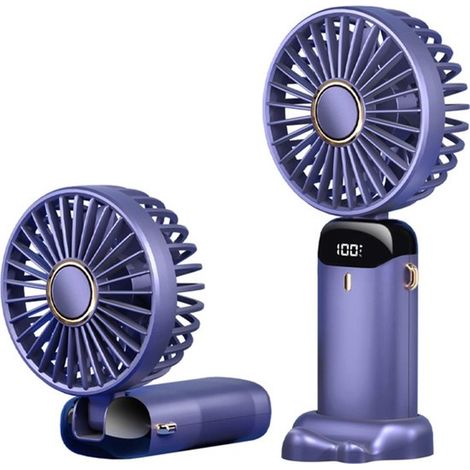 Ventilatore portatile ricaricabile viola - Ventilatore da tavolo senza fili - Ventilatore con supporto per telefono - 5 velocità (1/5)