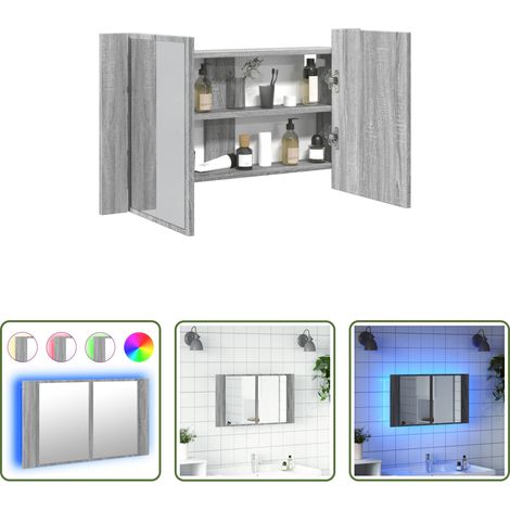vidaXL LED-Beleuchtung - LED-Spiegelschrank Grau Sonoma 80x12x45 cm Acryl (1/5)
