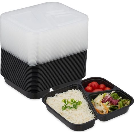 Meal-Prep-Behälter-Set mit 24 Behältern und 3 Fächern, schwarz (1/5)
