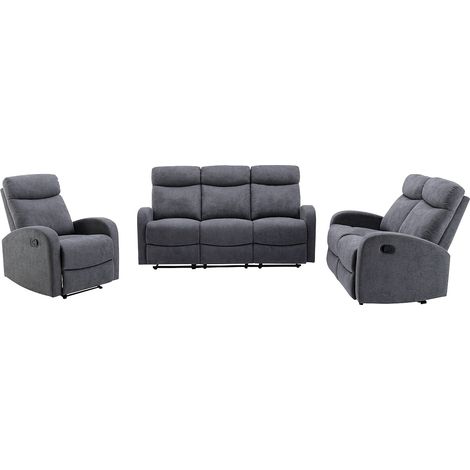 Divano relax 3+2+1 posti in Tessuto Grigio - EVELYN (1/4)