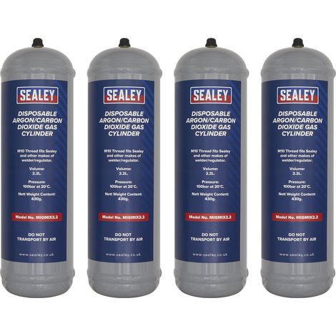 Sealey 430g 2.2L, Disposable Argon/Carbon Dioxide Gas Cylinder - Pack of 4 MIGMIX2.24 (1/3)
