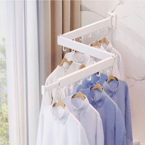 VURAHOME - Étendoir à linge mural, étendoir à linge rétractable, gain de place, étendoir à linge, pliable pour buanderie, balcon, vestiaire, chambre à coucher, blanc (1/4)
