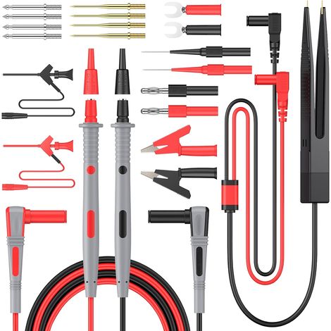Kit di cavi di prova multipli 21 in 1 Cavo di prova multimetro elettrico con morsetti a coccodrillo Sonda a molla Spina a banana per voltmetro per tester di circuito di tensione (1/5)