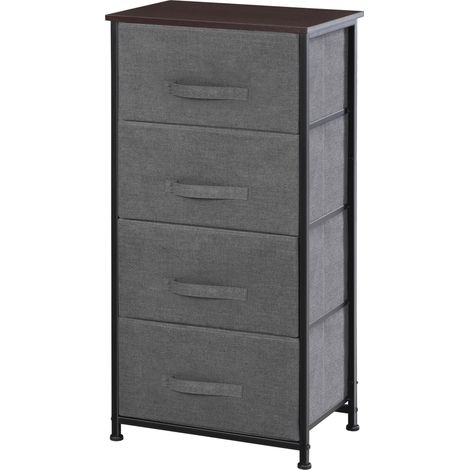 HOMCOM Commode en Tissu Meuble de Rangement 4 tiroirs chiffonnier dim. 45L x 30l x 92H cm Cadre en métal gris