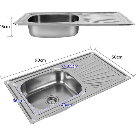 – Évier de cuisine en acier inoxydable 90 x 50 cm – Bac à laver réversible avec vidage intégré – Surface anti-condensation – Montage facile (1/5)