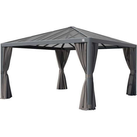 PRIMEYARD Tonnelle de Jardin 4x4 m avec Toit en Polycarbonate - Hardtop Pavillon avec 4 Parois latérales en gris (1/5)