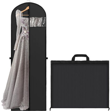 1 Housse De Robe Longue Anti-Poussière, 180×60cm Housse De Robe De Mariée Avec Poignées (Noir) (1/5)