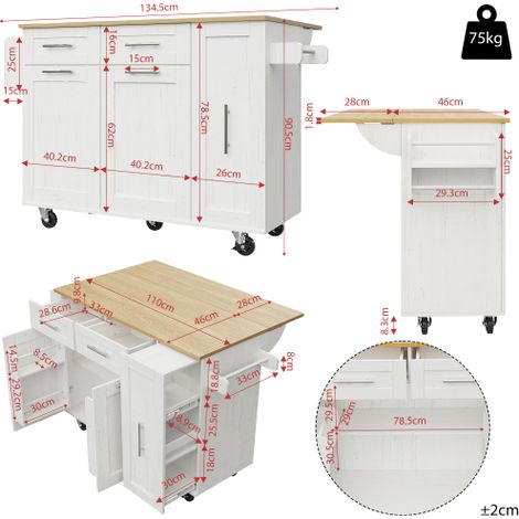 Îlot cuisine moderne buffet, rangements extensibles, meuble multifonction blanc (1/4)