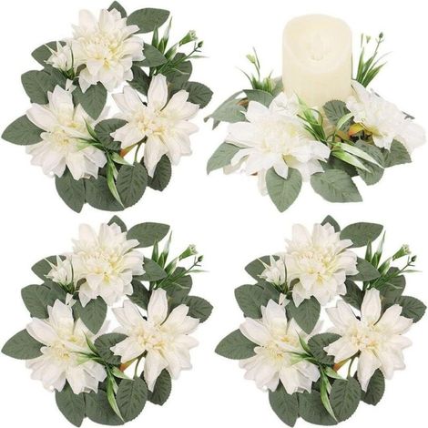 Ghirlande decorative di fiori artificiali – set di 4 anelli per candele, primavera-estate, Ringraziamento e Natale, realizzate in plastica resistente