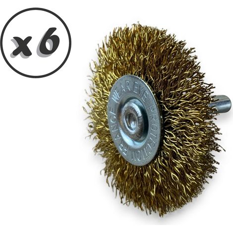 Brosse circulaire métallique sur tige Ø 50 mm  Fil laiton dur - Quantité x 6 - Ø 50 mm - Ep. 8 mm - Laiton dur