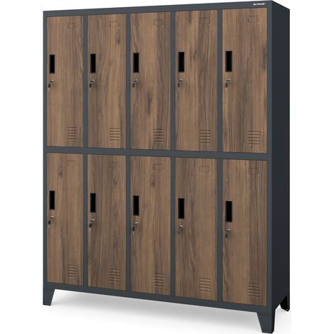 Armoire pour vêtements de travail, 10 portes BARTEK, 1360 x 1720 x 450 mm, Eco Design: amthracite/ noyer