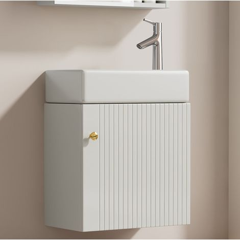 CHICFURN Mueble de lavabo suspendido 46 cm MDF blanco, lavabo cerámico, baño pequeño (1/5)
