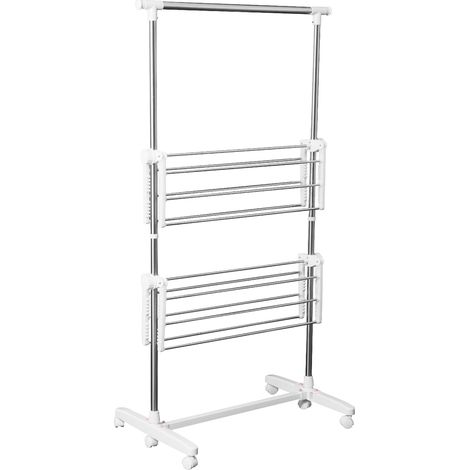 Séchoir à linge extensible 3 niveaux, ailes pliantes, roulettes, 154 cm, blanc (1/5)