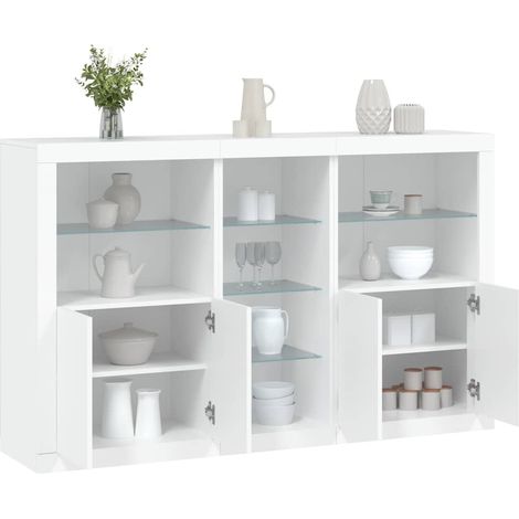 Sideboard mit LED-Leuchten Weiß 162x37x100 cm