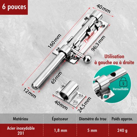 Verrou de porte 6 pouces en acier inoxydable 201 avec trou de cadenas 201 6 12 240 g – Livraison gratuite