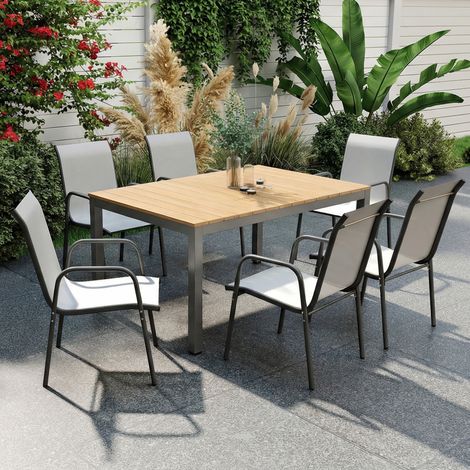 Juego de 6 Sillas de Jardín Exterior Apilables con Reposabrazos Asiento y Respaldo de Malla Estructura de Metal Gris (1/5)