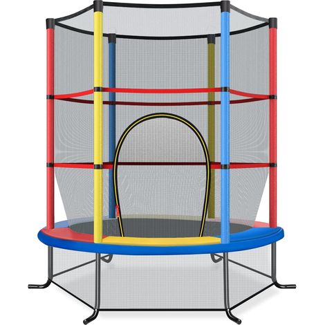COSTWAY Trampolino Elastico da Giardino per Bambini, con Struttura in Acciaio Resistente,Rete di Sicurezza e Cusicnetti Antiscivolo, Portata Massima 45 kg, Ø165 cm (Colorato) (1/5)