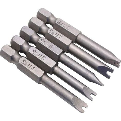 A 5 PCS Embouts de Tournevis en Forme de U,Embouts de Tournevis Magnétiques,tournevis magnétique,Embouts de Vissage Magnétiques 1/4" tige hexagonale en forme de U,Alliage d'Acier,Longueur 50mm (1/4)
