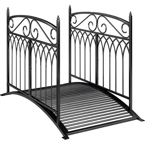 Pont de pied, rampes ornées, conception résistante aux intempéries, noir (1/2)