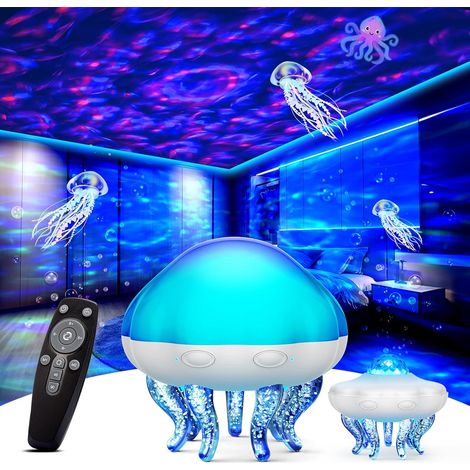 Projecteur Galaxie pour Chambre Lampe Projecteur Méduse Vague Océan & Veilleuse Ondulation Eau 8 Couleurs 3 en 1 Projecteur Lumière Aurore avec Télécommande & Minuterie Lampe Méduse pour Décor de Cham