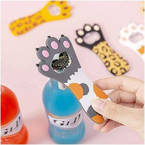 Ouvre-Bouteille - Magnétique - Forme Patte De Chat - Pour Bière Et Boissons Gazeuses - Jaune Léopard - 1 Pièce (1/4)