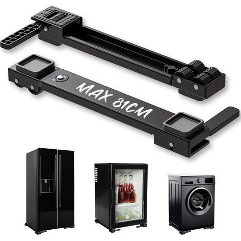 Support réglable pour machine à laver avec roulettes – 2 pièces, hauteur extensible de 50 à 80 cm, verrouillable, stable et haut, facile à déplacer pour machines à laver, sèche-linge et réfrigérateurs (1/5)
