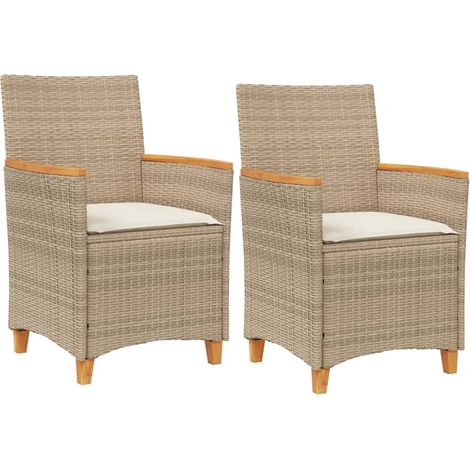 Chaises de jardin coussins lot de 2 beige résine tressée bois (1/5)