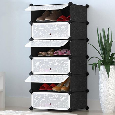 Porte-chaussures en plastique 6 cubes – Dimensions L 45 x l 36 x H 105 cm – Étagère modulable pour rangement – Noir – Wyctin (1/5)