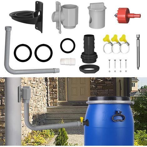Recuperateur D Eau de Pluie, 70-100 mm, collecteur d'eau de Pluie avec Tuyau de 1 m, kit de raccordement pour citerne de Pluie avec Accessoires de Montage pour toits jusqu'à 100 m² (1/5)