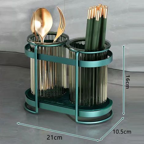 Cuisine Couverts Organisateur Cuillère Fourchette Cage Drain Stockage Titulaire Vaisselle Étagère Boîte Accessoires Mur Monté Baguettes Tube vert Un bureau (1/3)
