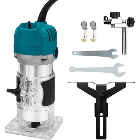 1/4" Electric Hand Trimmer 30000RPM Wood Laminate Palm Router Electric Wood Hand Trimmer Laminator DIY Carving Machine Woodworking Power Tool(Blue) (1/5)