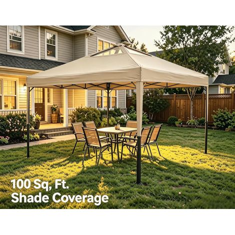 tonnelle pop-up pliable 3x3 m cadre acier renforcé double toit ventilé imperméable anti-UV beige jardin terrasse (1/5)