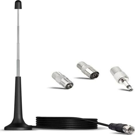 Antenne intérieure FM DAB+ – Amplification signal, 75 Ohm – Câble 3 m – Pour chaîne HiFi – Base stable (1/5)