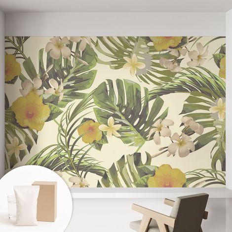 Papier peint intissé classique moderne pour salon et chambre à coucher Décoration rapide avec colle Flore exotique 152x104 cm (1/5)