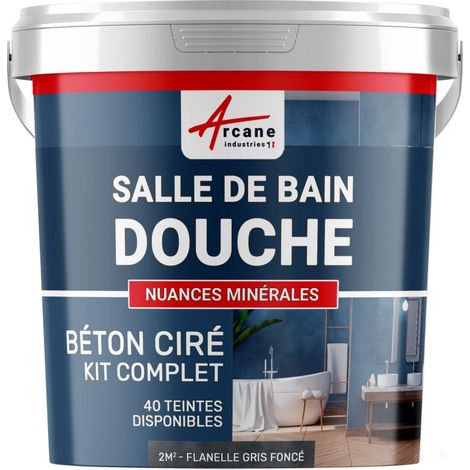 BETON CIRÉ: Kit BETONBESCHICHTUNG | KUNSTHARZ-BETON Badezimmer begehbare Dusche - Wasserdichte Beschichtung - Flanell-Dunkelgrau - 2 m²-Kit (2 Schichten)
