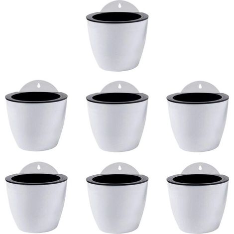 Set di 7 vasi autoirriganti da appendere, decorazione da parete, vasi per interni/esterni, in plastica bianca, di medie dimensioni, 11 cm.