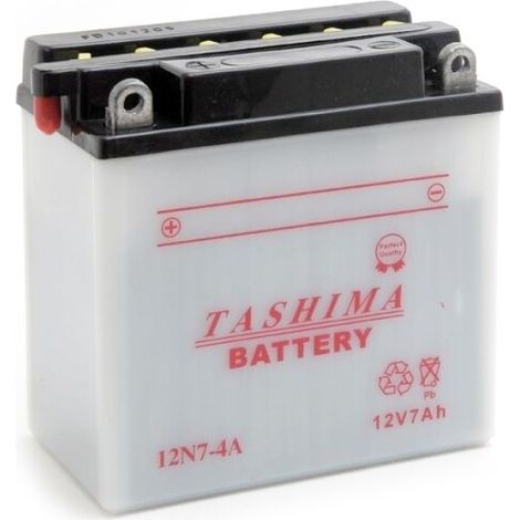 Batería de Plomo Tashima 12V, 7Ah. L: 135, An: 75, Al: 133mm, + a la Izquierda Para Scooter Motos, Motonieve. (entregada con ácido separado).