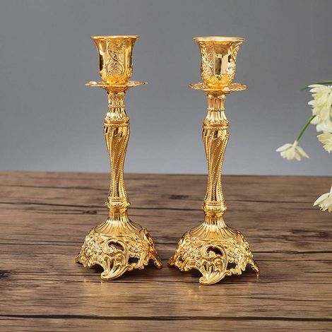 OrLot de 2 Bougeoirs Chandeliers Candélabres en Or Métal Decoration, Vintage Bougeoir de Décoration de Table Mariage, (1/5)