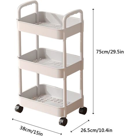 Chariot de rangement de cuisine à roulettes avec étagères, blanc (1/3)