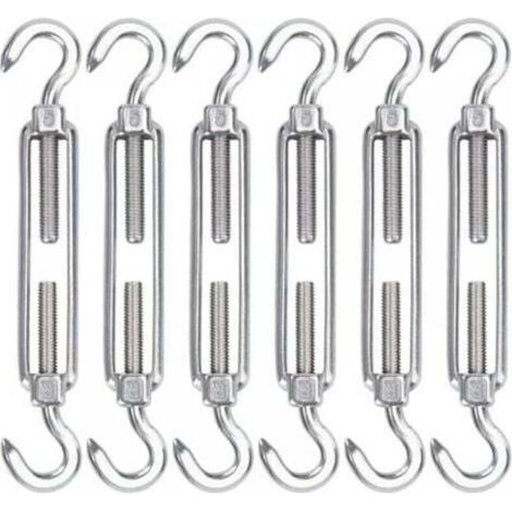 Tendeur de câble en acier inoxydable M5, lot de 6 crochets de tendeur de fil et crochets de tension robustes réglables et crochets pour installation de corde, câble, corde à linge, clôture d'ombrage (1/4)