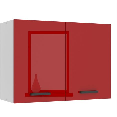 BELINI Meuble Haut Cuisine SG80 I Meubles de Cuisine - Mural, Rangements, 2 Portes I Taille: 29,6 x 80 x 58 cm I Armoire Murale avec Poignée en Métal I Couleur: Rouge très Brillant (1/5)