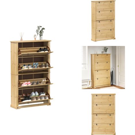 Armoire à chaussures Corona 99x32x163,5 cm bois de pin massif - Meuble Chaussure - Armoire Chaussure - Range Chaussures - Meuble Rangement - Rangement Intérieur (1/5)