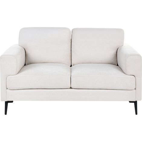 2 Seater Sofa Light Beige Fabric Upholstery Iron Legs Minimalistic Mid Cenutry Modern Style LOUSTO (1/5)