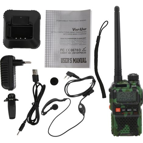 Lot portatif talkies-walkies avec écran LCD, oreillette incluse, prise UE 100-240V, couleur verte (1/5)