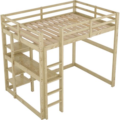 Letto a soppalco per bambini con scrivania e contenitore 140 x 200 cm in pino naturale (1/5)