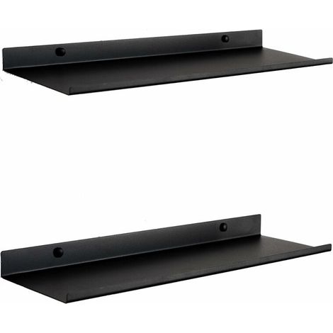 Etagere Murale Flottante Noire  Set 2 Tablette Murale Metallique 50 cm, Fixation Invisible pour Livres, Objets, Deco Murale  Etagere Salle de Bain, Salon, Cuisine, Chambre ou Etagere Bureau (1/5)