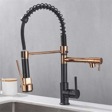 Black kitchen tap, black and rose gold spring-loaded kitchen tap, kitchen sink tap, hot and cold water mixer, crane tap, kitchen tap (1/4)