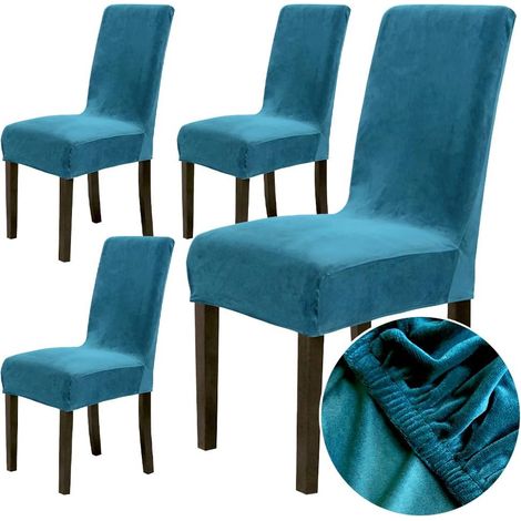 Housse de Chaise Extensible 4 Pièces, Velours Amovible Lavable Turquoise (1/5)