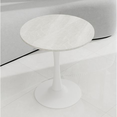 MEUBLIV Runder Couchtisch 70 cm weiß in Marmoroptik, Mittelfuß, für 2 Personen (1/5)