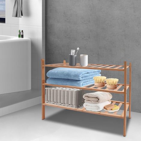 Étagère de rangement de salle de bains de 3 étages, étagère de rangement multifonctionnelle en bambou autoportante, salle de bains, salon, chambre à coucher, couleur bois, 68,6 28 50cm (1/5)